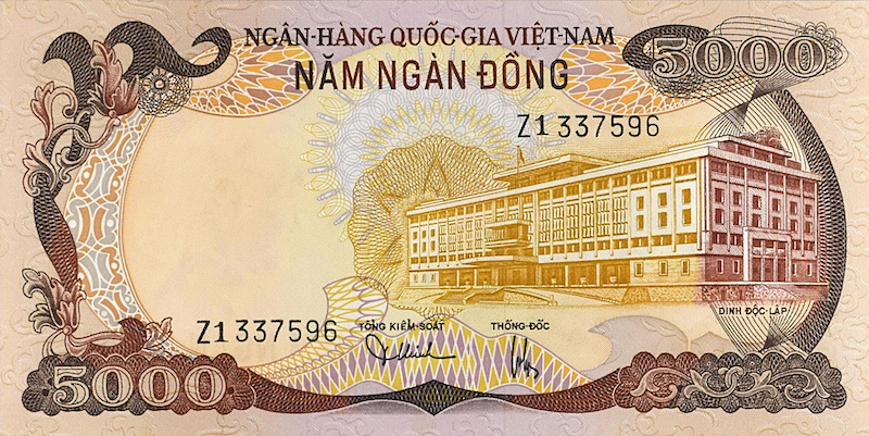 South Vietnam banknotes, Việt Nam Cộng hòa đồng, 5000 Dong, 1972, Pick Pick P-35, UNC