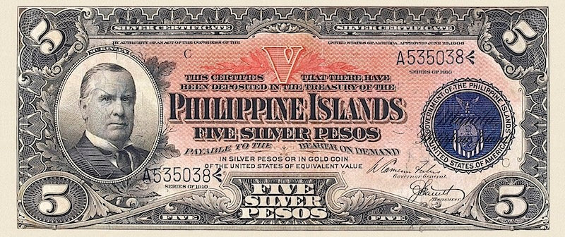 Philippine Islands banknote, 5 Pesos, 1908, Pick P-35, UNC
