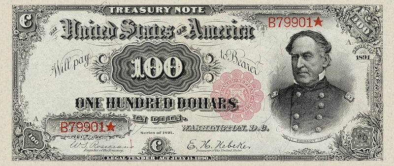 United States Treasury note, $100 Dollars, 1891, Pick P-357, UNC