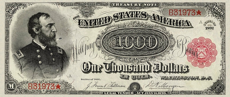 United States Treasury note, $1000 Dollars, 1891, Pick P-358, UNC