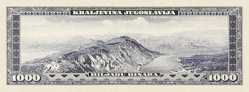 Kingdom of Yugoslavia in Exile banknote, Peter II Karađorđević, 1000 Dinara, 1943, Pick P-35F, UNC