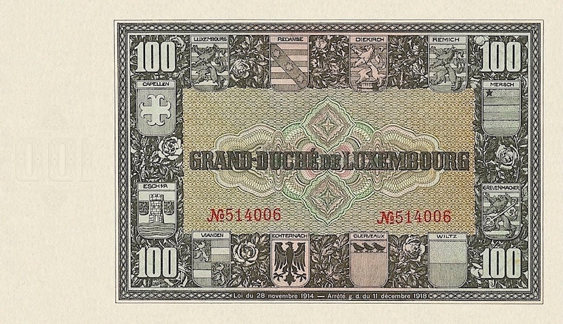 Luxembourg banknotes, Bon de Caisse Issue, 100 Francs, 1923, Pick P-36, UNC