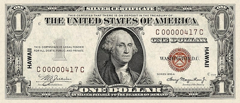 United States, Hawaii Overprint Emergency Issue banknote, $1 Dollar, 1942, Pick P-36, UNC