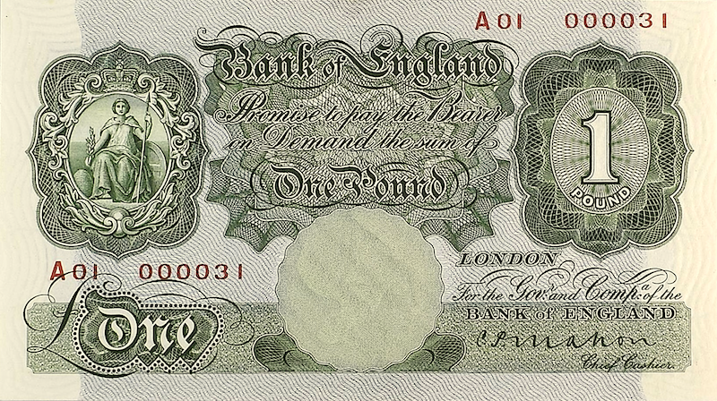 United Kingdom Bank of England banknote, King George V, £1 pound, 1928, Pick P-363, UNC