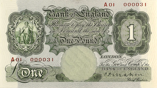 United Kingdom Bank of England banknote, King George V, £1 pound, 1928, Pick P-363, UNC