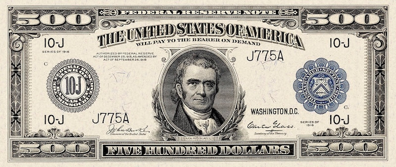 United States Federal Reserve Notes banknote, $500 Dollars, 1918, Pick P-364, UNC