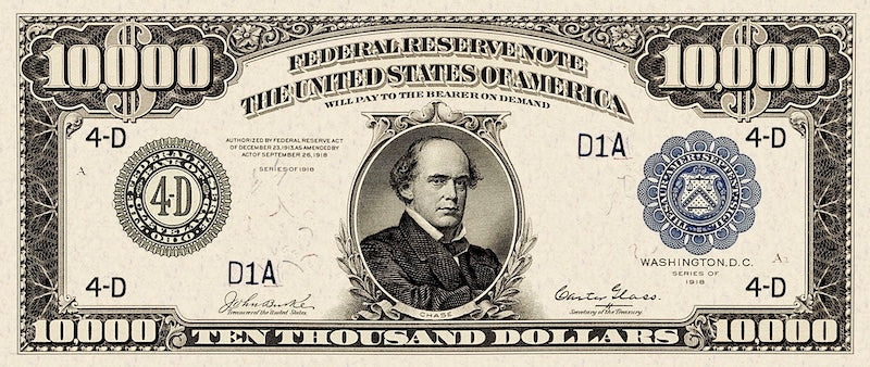 United States Federal Reserve Notes banknote, $10000 Dollars, 1918, Pick P-367, UNC