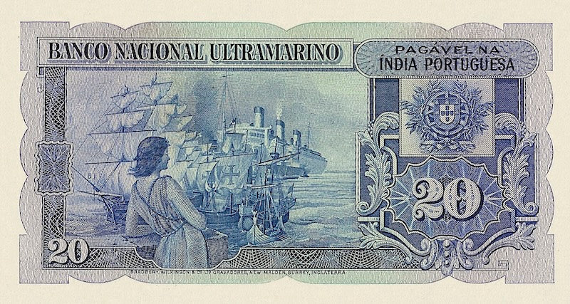 Portuguese India banknote, Banco Nacional Ultramarino, Afonso de Albuquerque, 20 Rupias / rupees, 1945, Pick P-37, UNC