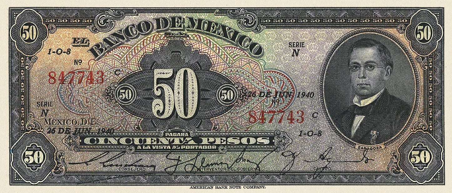 Mexico banknote, Banco de México, 50 Pesos, 1936, Pick P-37, UNC