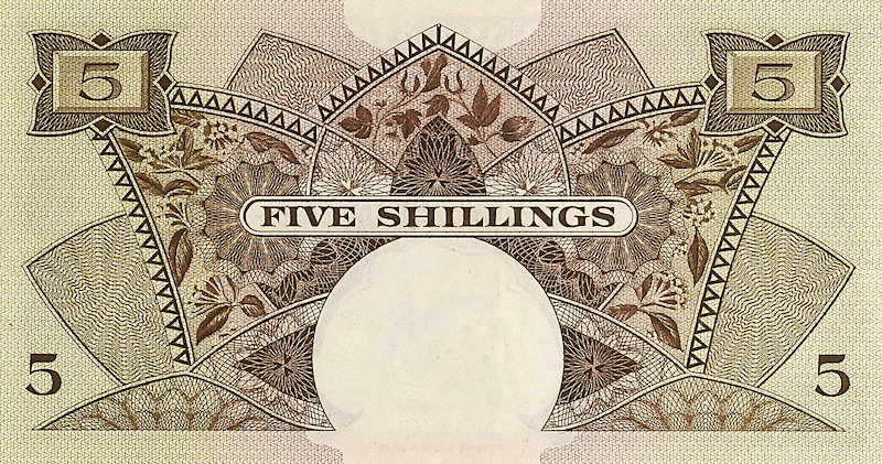 British East Africa banknotes, Queen Elizabeth II, 5 Shillings, 1958, Pick P-37, UNC