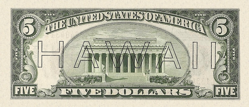 United States, Hawaii Overprint Emergency Issue banknote, $5 Dollars, 1942, Pick P-37, UNC