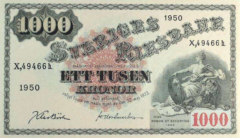 Sweden banknotes, Sveriges Riksbank, 1000 Kronor, 1914, Pick P-38, UNC