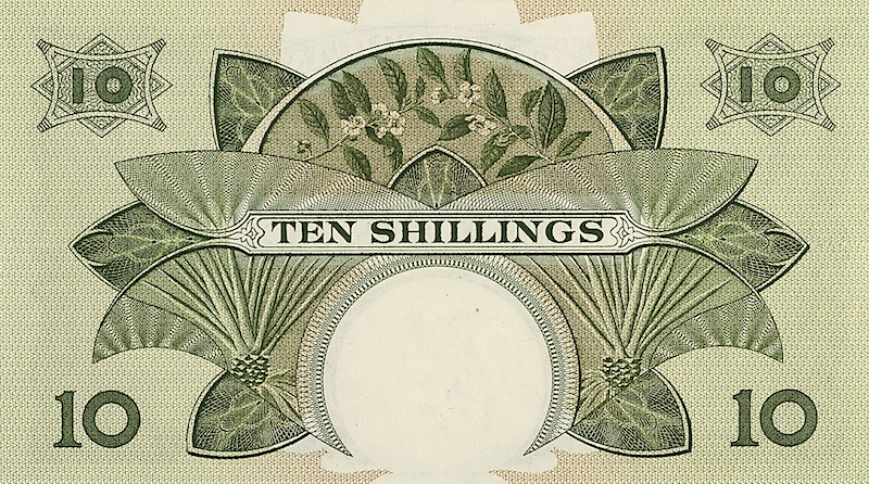 British East Africa banknotes, Queen Elizabeth II, 10 Shillings, 1958, Pick P-38, UNC
