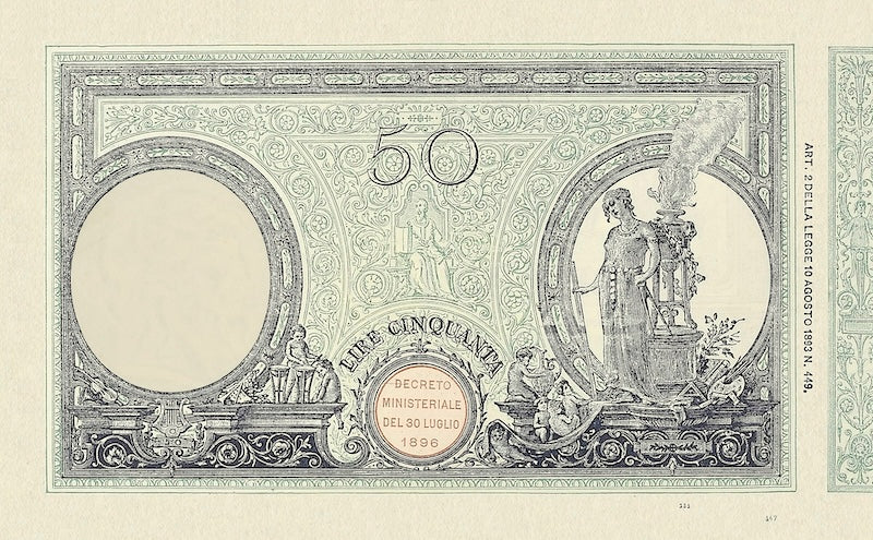 Italy banknote, Banca D'Italia, Seal Italia / Decreto Issue, 50 Lire, 1896, Pick P-38, UNC
