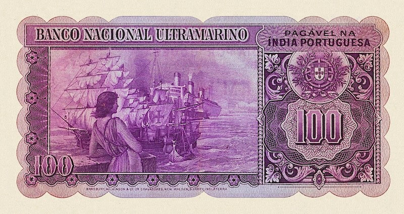 Portuguese India banknote, Banco Nacional Ultramarino, Afonso de Albuquerque, 100 Rupias / rupees, 1945, Pick P-39, UNC