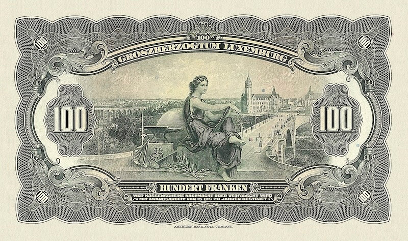 Luxembourg banknotes, Grand Duchess Charlotte, 100 Francs, 1934, Pick P-39, UNC