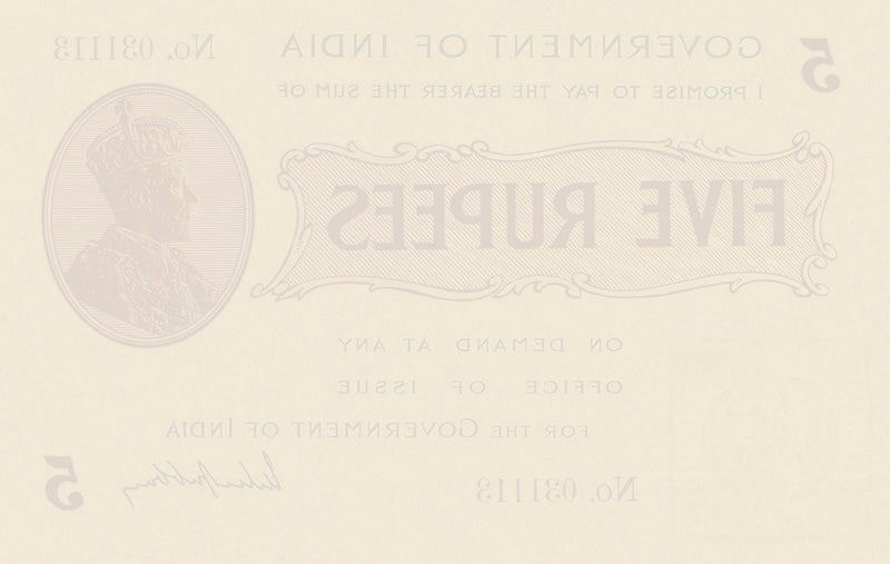 British India banknote, King George V, 5 Rupees, 1917, Pick P-3, UNC