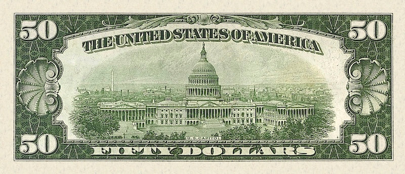 United States Treasury Gold Certificates banknote, $50 Dollars, Year 1928, Pick P-402, UNC
