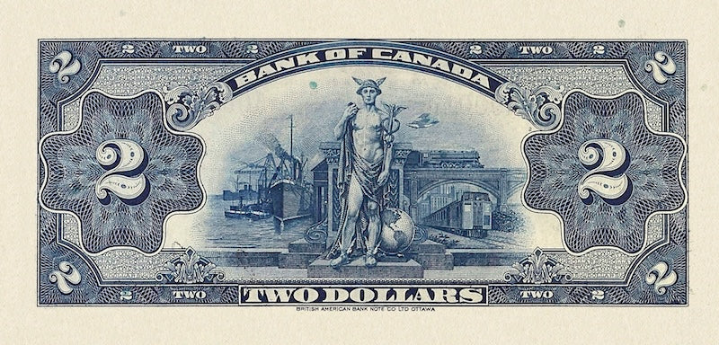 Canada banknotes, Bank of Canada English Series, $2 Dollars, 1935, Pick P-40, UNC