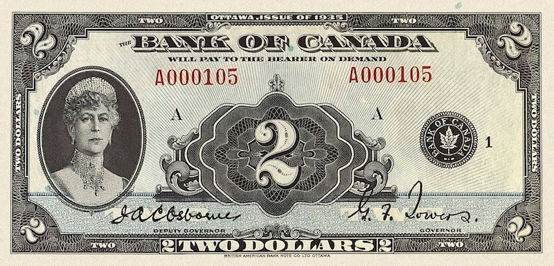 Canada banknotes, Bank of Canada English Series, $2 Dollars, 1935, Pick P-40, UNC