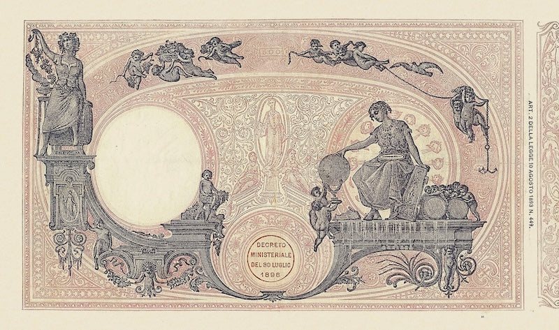 Italy banknote, Banca D'Italia, Seal Italia / Decreto Issue, 500 Lire, 1896, Pick P-40, UNC