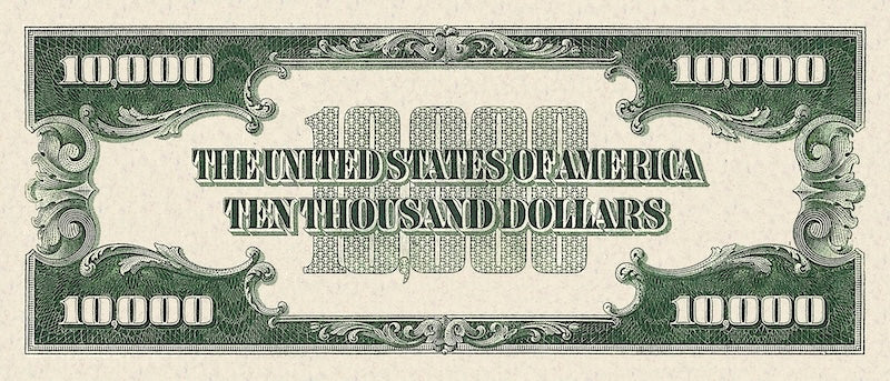 United States Treasury Gold Certificates banknote, $10000 Dollars, Year 1928, Pick P-407, UNC