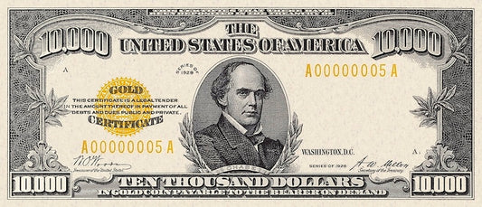 United States Treasury Gold Certificates banknote, $10000 Dollars, Year 1928, Pick P-407, UNC