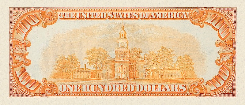 United States Treasury Gold Certificate banknote, $100 Dollars, 1934, Pick P-408, UNC