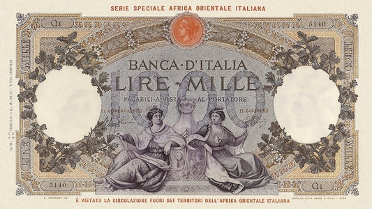 Italian East Africa banknote, Banca d'Italia, 1000 Lire, 1938, Pick P-4, UNC