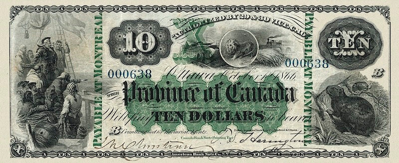 Province of Canada banknote, $10 Dollars, 1866, Pick P-4, UNC