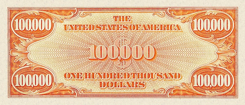 United States Treasury Gold Certificate banknote, $100000 Dollars, 1934, Pick P-411, UNC