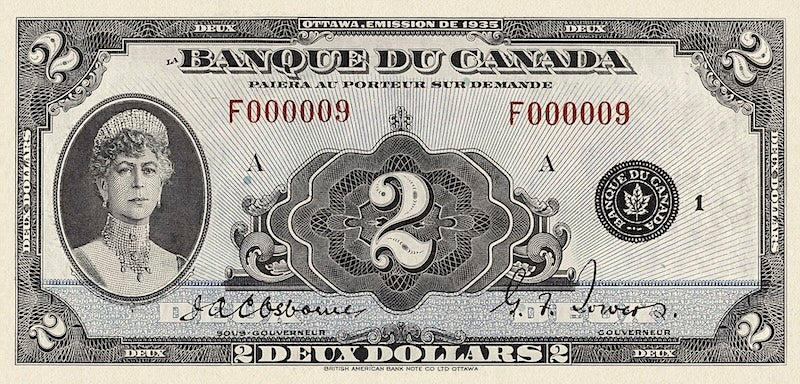 Canada banknotes, Banque du Canada French Series, $2 Dollars, 1935, Pick P-41, UNC