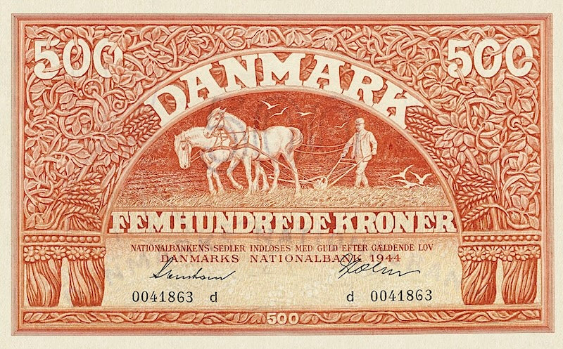 Denmark banknotes, Danmarks Nationalbank, 500 Kroner, 1937, Pick P-41 UNC