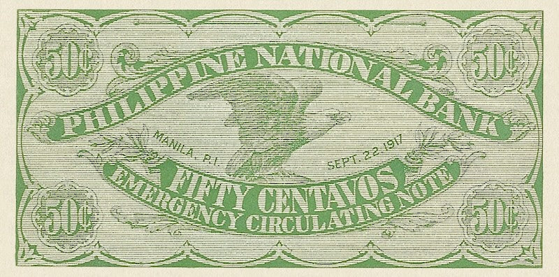 Philippines banknotes, World War 1 Emergency Issue, 50 centavos, Year 1917, Pick P-41, UNC