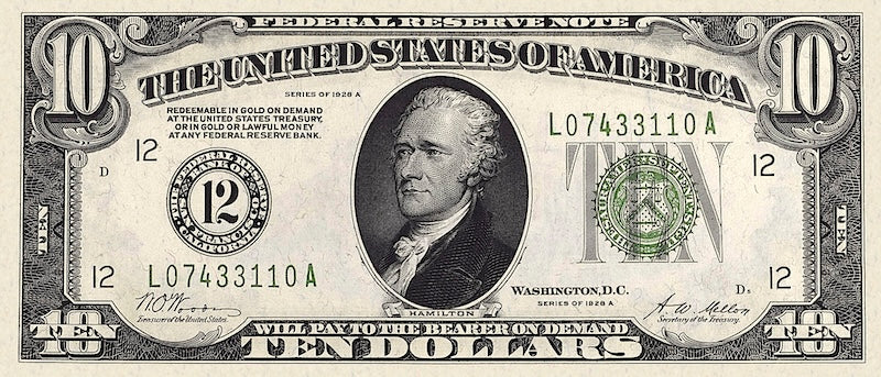 United States Federal Reserve banknote, $10 Dollars, 1928, Pick P-421, UNC