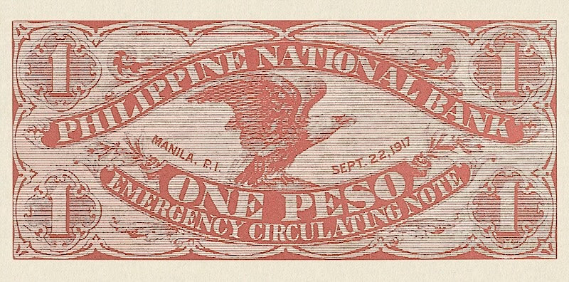 Philippines banknotes, World War 1 Emergency Issue, 1 Peso, Year 1917, Pick P-42, UNC