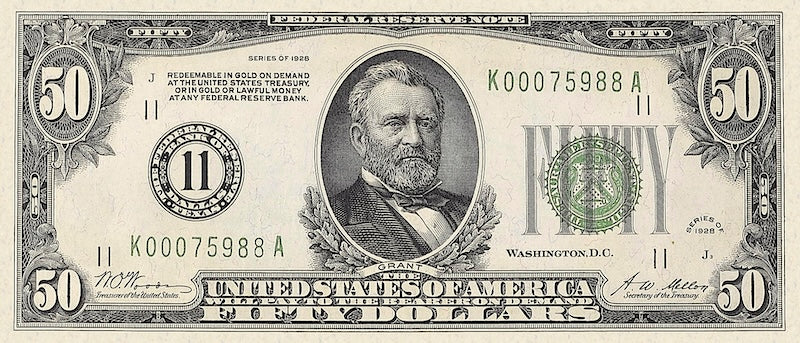 United States Federal Reserve banknote, $50 Dollars, 1928, Pick P-423, UNC