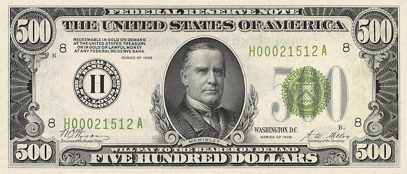 United States Federal Reserve banknote, $500 Dollars, 1928, Pick P-425, UNC