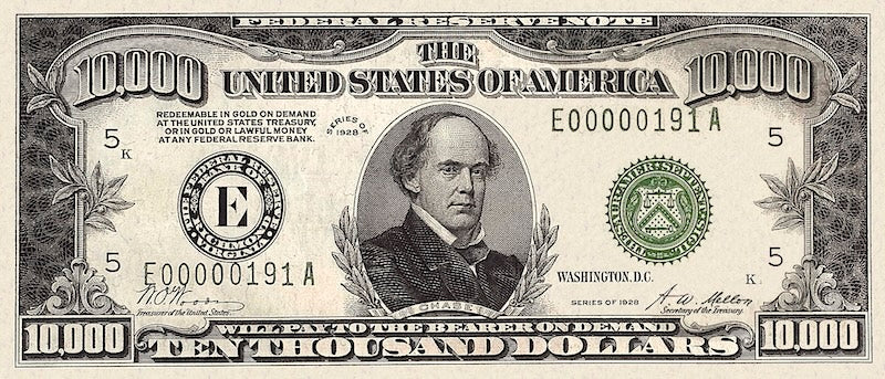 United States Federal Reserve banknote, $10000 Dollars, 1928, Pick P-428, UNC