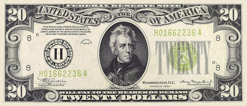 United States Federal Reserve banknote, $20 Dollars, 1934, Pick P-431, UNC