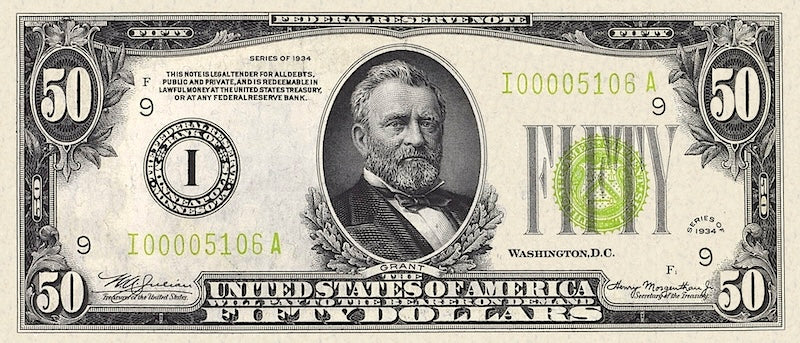 United States Federal Reserve banknote, $50 Dollars, 1934, Pick P-432, UNC