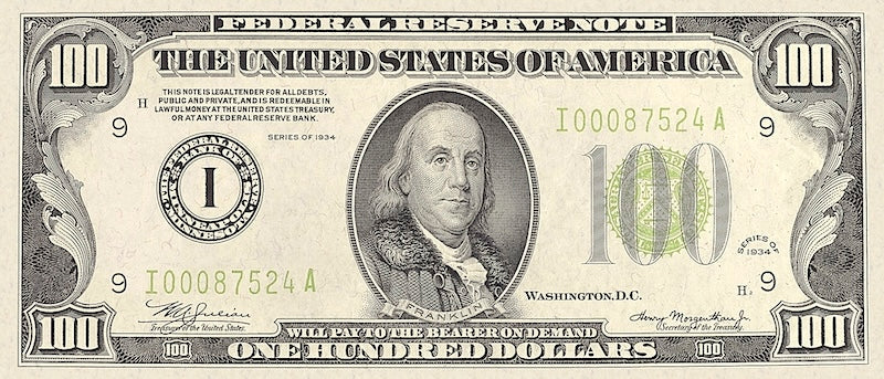 United States Federal Reserve banknote, $100 Dollars, 1934, Pick P-433, UNC
