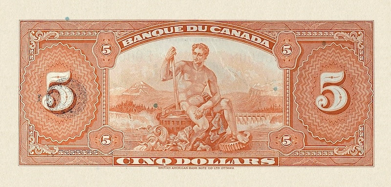 Canada banknotes, Banque du Canada French Series, $5 Dollars, 1935, Pick P-43, UNC