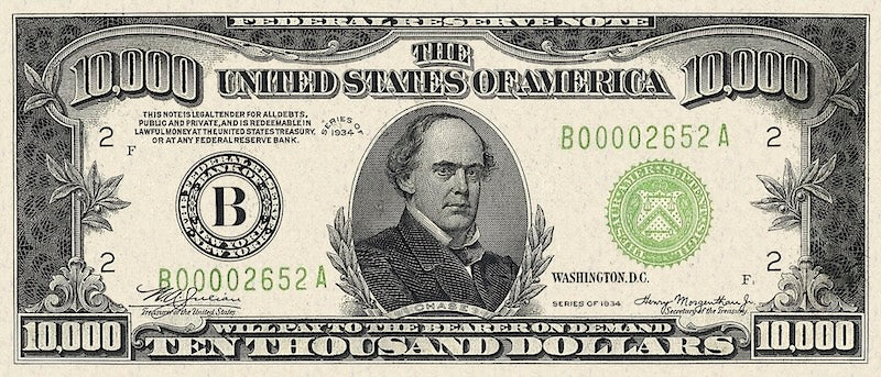 United States Federal Reserve banknote, $10,000 Dollars, 1934, Pick P-437, UNC
