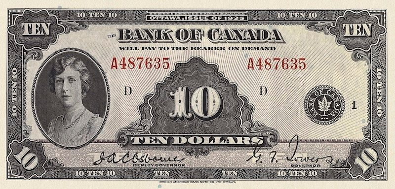Canada banknotes, Bank of Canada English Series, $10 Dollars, 1935, Pick P-44, UNC