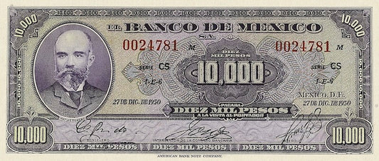 Mexico banknote, El Banco de Mexico, 10000 Pesos, Year 1943, Pick P-45, UNC