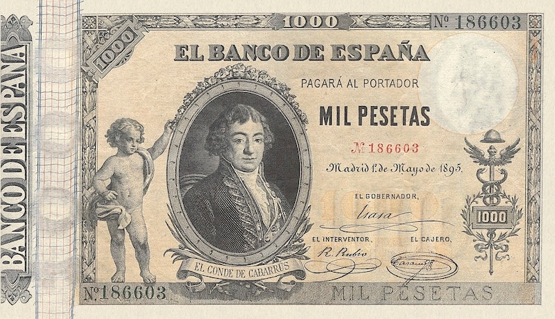 Spain banknote, Banco de España, 1000 Pesetas, Year 1895, Pick P-45, UNC