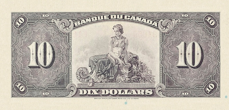 Canada banknotes, Banque du Canada French Series, $10 Dollars, 1935, Pick P-45, UNC