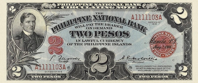 Philippines (United States) banknote, Philippine National Bank, 2 Pesos, 1916, Pick P-45, UNC