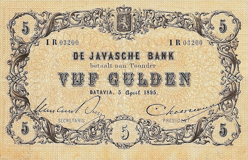 Netherlands Indies banknotes, Uang Kuno Belanda, 5 Gulden, Year 1864, P-45, UNC